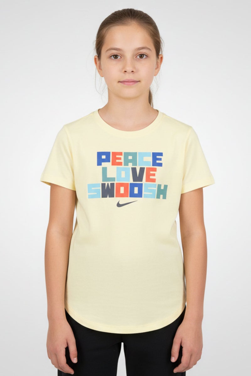 Nike Kids Girl Sportswear Fit Short Sleeve Outdoor Top, Pale Yellow - Image 1